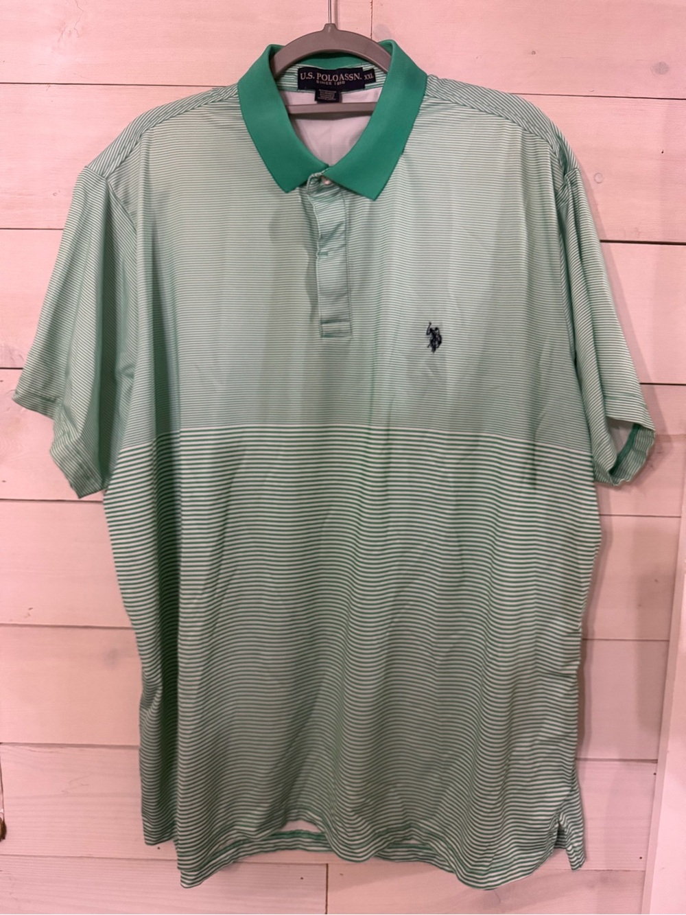 U.S. Polo Assn. Men's Green Stripe Short Sleeve Polo Shirt Size XXL